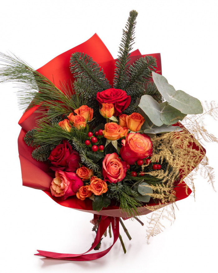 Buchet de Crăciun cu flori portocalii – imaginea 1