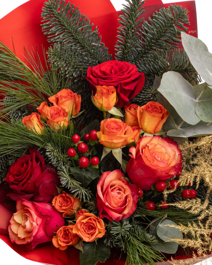 Buchet de Crăciun cu flori portocalii – imaginea 2