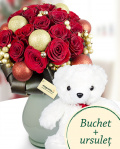 Bouquet with 17 red roses and accesories – imaginea 1