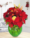 Buchet cu flori rosii si euphorbia – imaginea 1