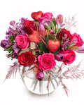 Buchet cu trandafiri roz si inimioare – imaginea 1
