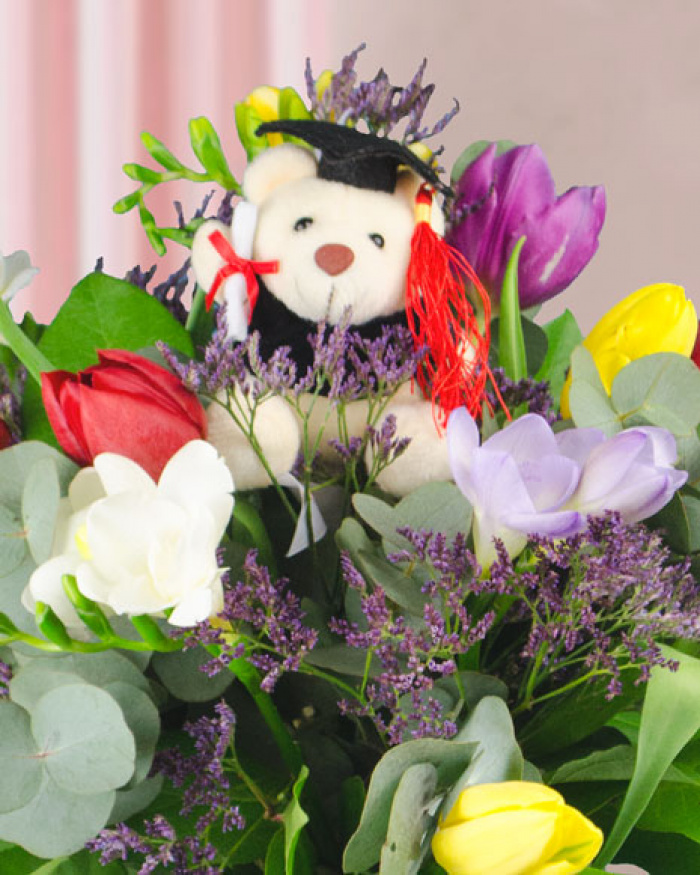 Graduation bouquet of tulips and freesias – the image 2