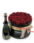 Preserved roses arrangement with champagne – imaginea 1