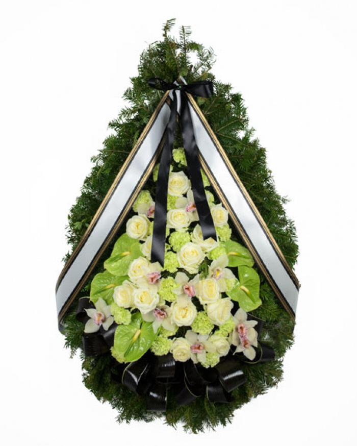 Funeral wreath with orchids and roses – imaginea 1