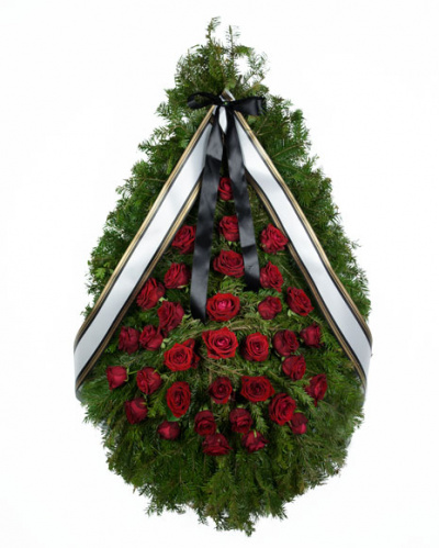 Funeral wreath with red roses