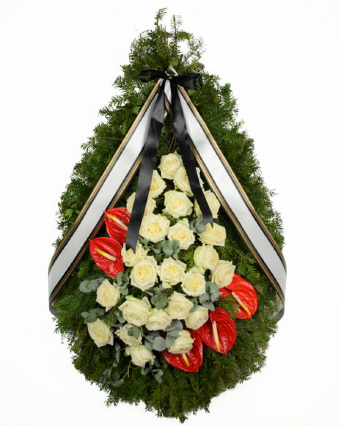 Coroana funerara cu anthurium rosu
