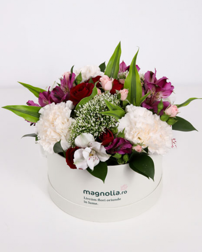 Box with miniroses and carnations – imaginea 1