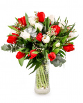 White and red tulip bouquet – imaginea 1