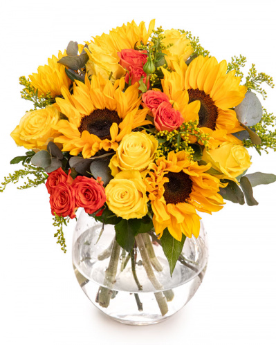 Bouquet with sunflower and solidago