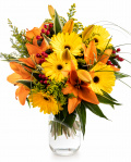 Yellow gerbera and orange lilies bouquet – imaginea 1