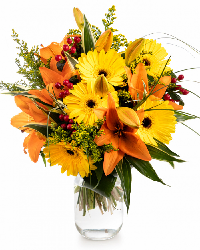 Yellow gerbera and orange lilies bouquet – the image 1