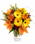Yellow gerbera and orange lilies bouquet – the image 1