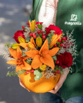 Pumpkin arrangement with lilies – imaginea 3