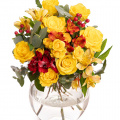 Buchet cu alstroemeria si trandafiri galbeni