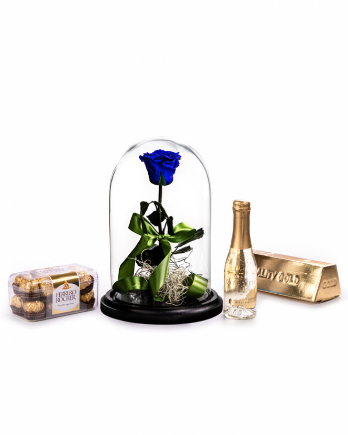 Blue preserved rose with tillandsia – imaginea 1