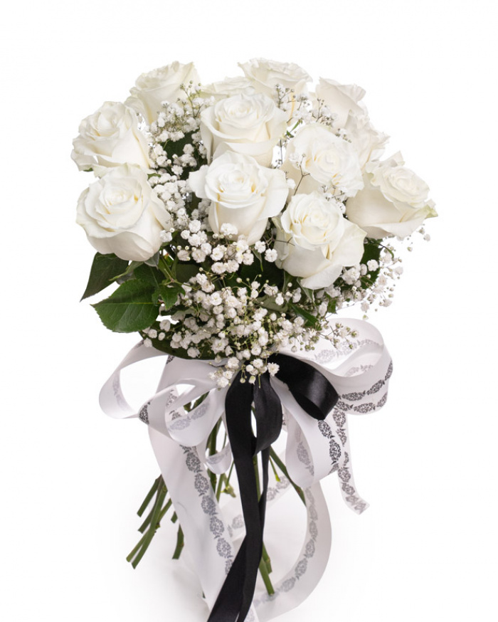 White rose funeral bouquet – imaginea 1