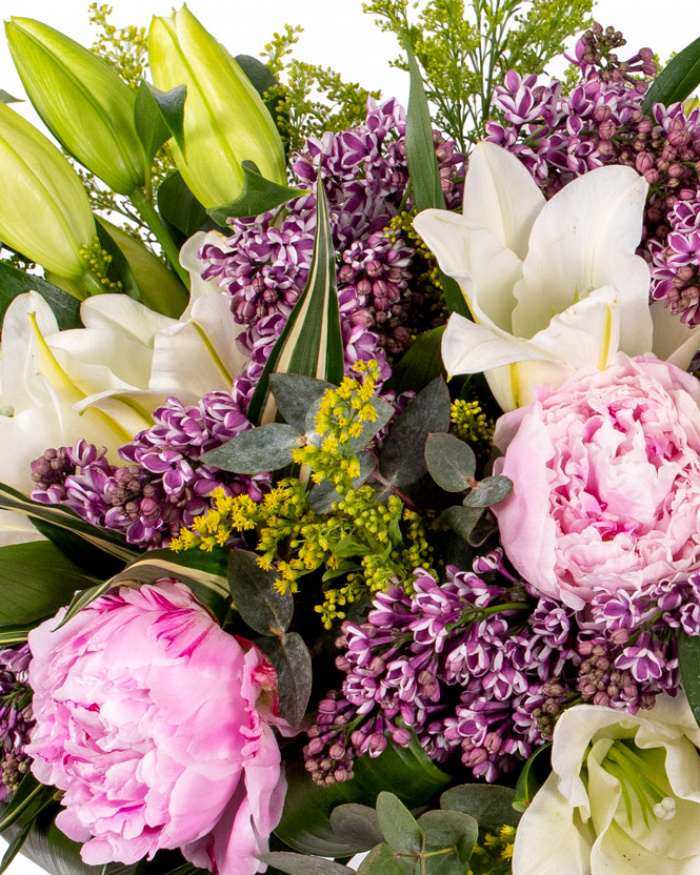Lilac, peony and lily bouquet