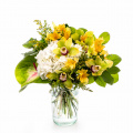 Buchet cu orhidee Cymbidium și hortensii