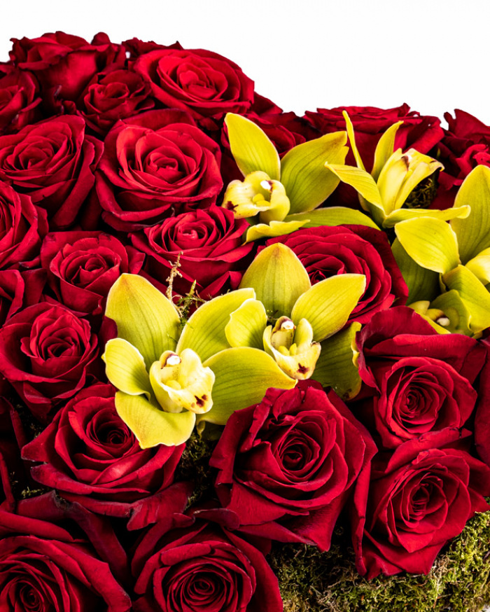 Rose and Cymbidium heart arrangement