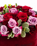 Heart box with purple and red roses – imaginea 2