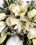 Funeral wreath with white roses and lilies – imaginea 2