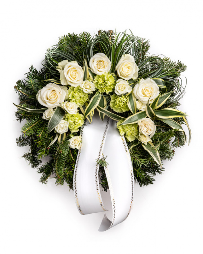 Funeral wreath with carnations and roses – imaginea 1