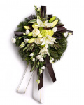 Funeral wreath with carnations and lilies – imaginea 1