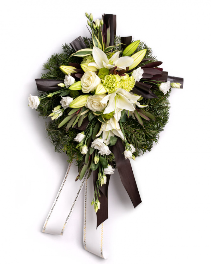 Funeral wreath with carnations and lilies – imaginea 1