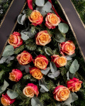 Funeral spray with orange roses – imaginea 2