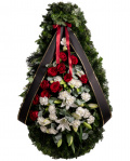 Coroană funerară cu crini si trandafiri roșii – imaginea 1