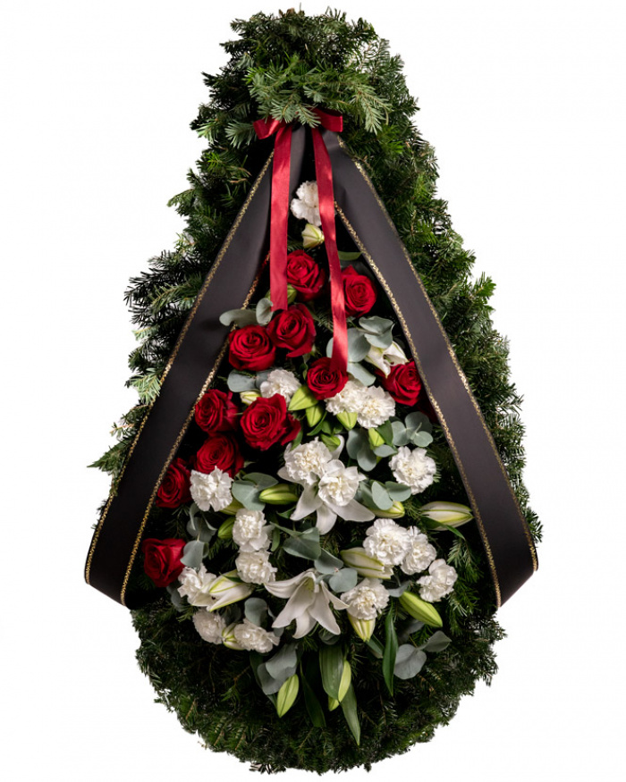 Funeral spray with lilies and red roses – the image 1