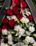 Funeral spray with lilies and red roses – the image 2