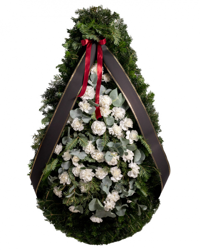 Coroană funerară cu 30 de garoafe albe – imaginea 1
