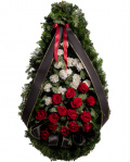 Coroană funerară cu garoafe albe și trandafiri roșii – imaginea 1