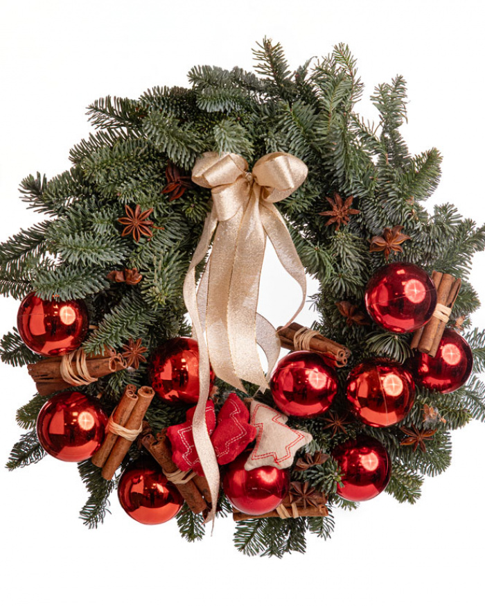 Door Wreath with Red Baubles – imaginea 1