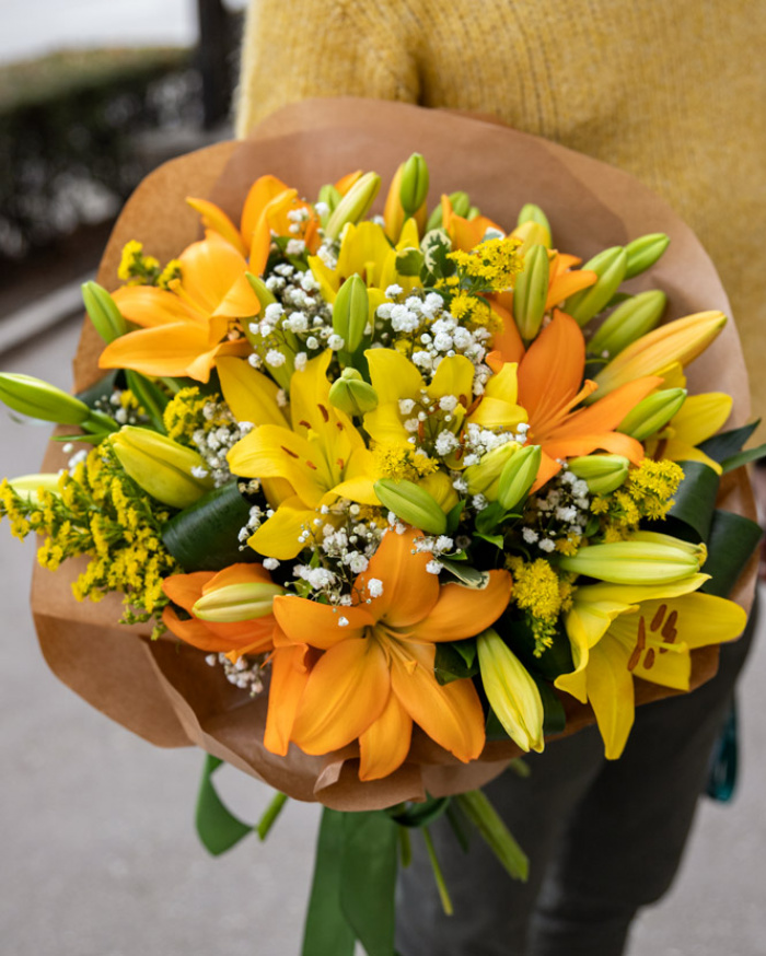 Yellow and orange lily bouquet