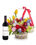 Gift basket with flowers and wine – the image 1