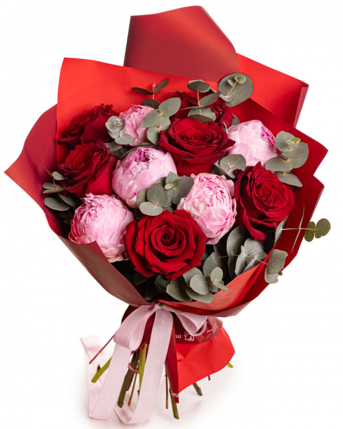 Bouquet of Peonies and Red Roses – imaginea 1