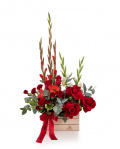 Aranjament cu gladiole și trandafiri roșii – imaginea 1