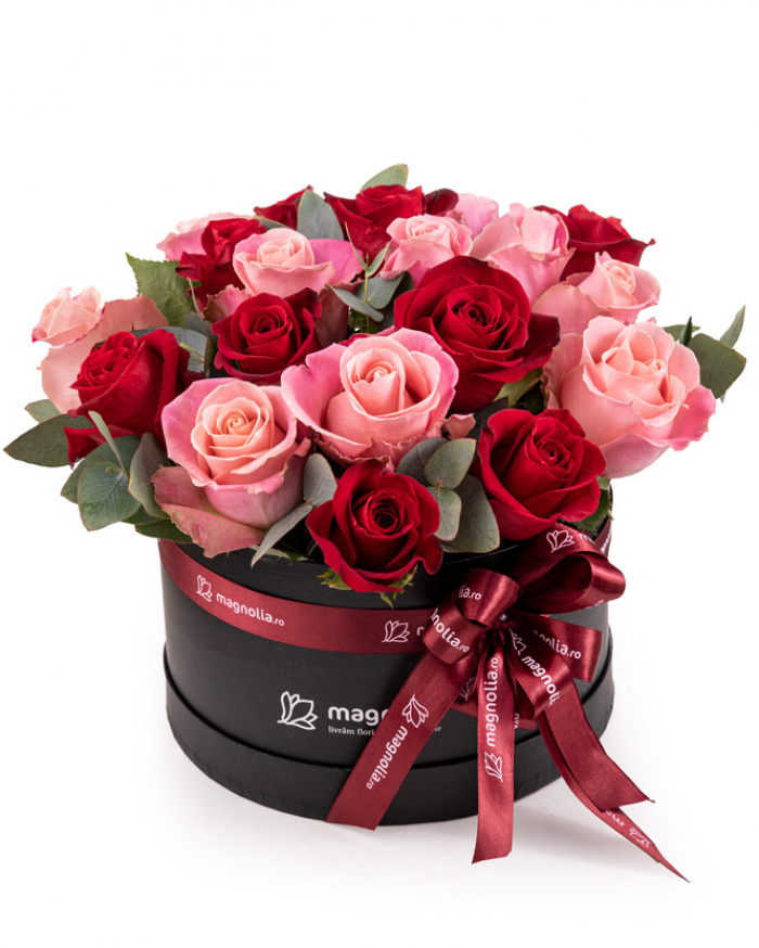 Aranjament cu trandafiri roz și roșii „Sweet Love” – imaginea 1