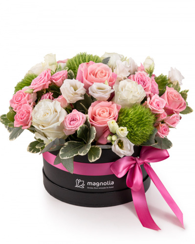 "Delicacy" arrangement with white and pink roses
