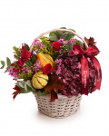 Roses, solidago and ornamental pumpkins autumn basket – the image 1