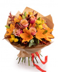 Orange roses and lilies bouquet – imaginea 1