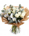 White roses and orchids bouquet – imaginea 1