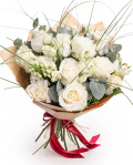 White roses bouquet with eustoma and greenery – imaginea 1