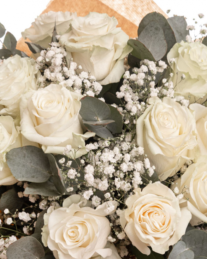 White roses bouquet with eucalyptus 