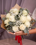 White roses bouquet with eucalyptus 