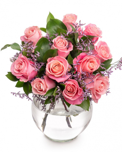 Pink roses bouquet decorated with greenery