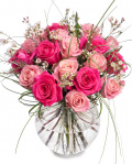 Buchet trandafiri roz si chamelaucium – imaginea 1
