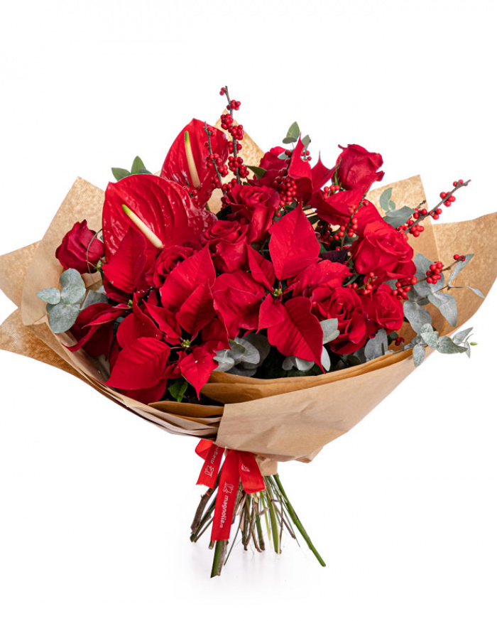 Buchet flori roșii de Crăciun – imaginea 1